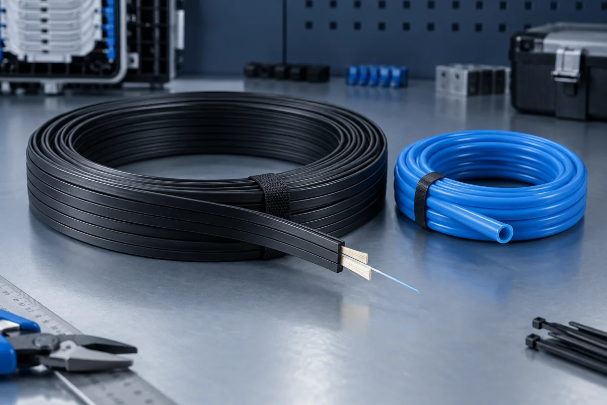 Compact fibre drop cable and microduct components